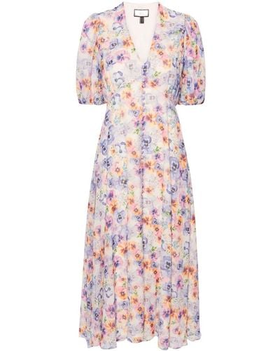 Nissa Floral-print Flared Midi Dress - Natural