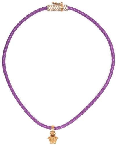 Versace Medusa Pendant Leather Necklace - Natural
