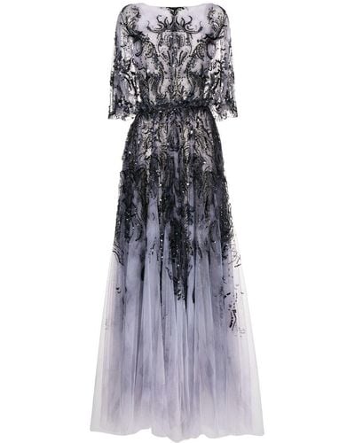 Saiid Kobeisy Printed Beaded Evening Dress - Purple
