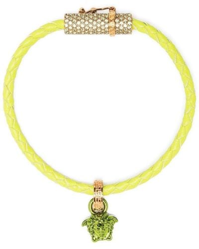 Versace Bracelet en cuir à ornements en cristal - Jaune
