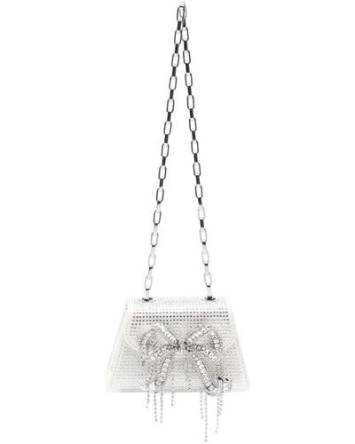 Self-Portrait Mini Crystal Bag With Bow - White