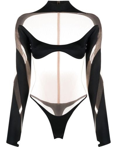 Mugler Illusion High-neck Sheer Bodysuit - Black