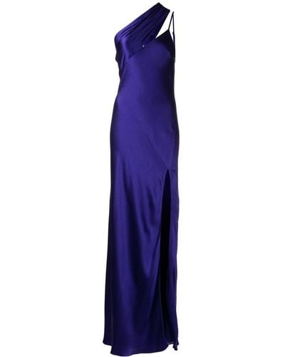 Michelle Mason Side-slit One-shoulder Gown - Blue