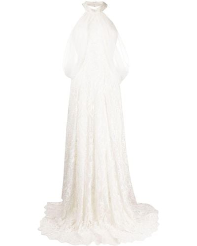 Saiid Kobeisy Halter-neck Tulle Beaded Dress - White