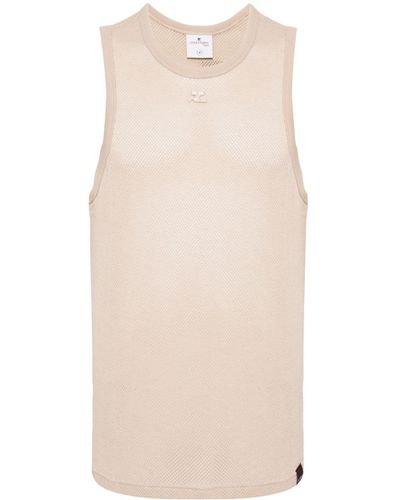 Courreges Logo-embroidered Mesh Top - Natural