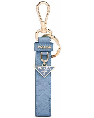 Prada Triangle-logo Leather Keychain - Blue