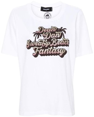 DSquared² Sweaty Beach Fantasy Katoenen T-shirt - Wit