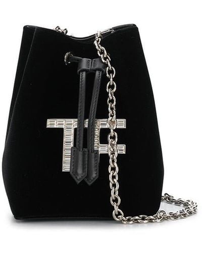 Tom Ford Mini Crystal-embellished Velvet Bucket Bag - Black
