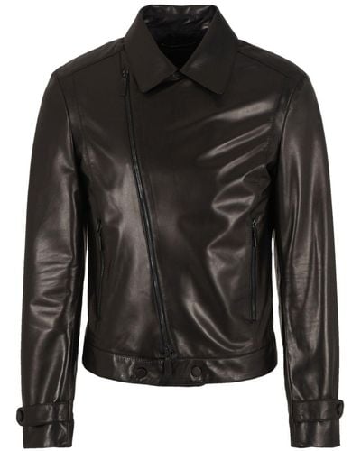 Emporio Armani Diagonal-zip Leather Biker Jacket - Black