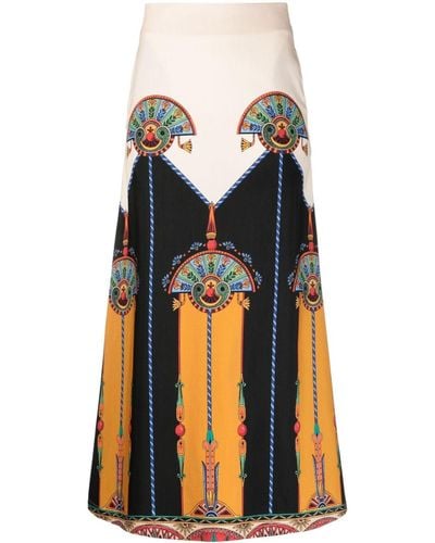 La DoubleJ Aswan-print Wool Midi Skirt - Black