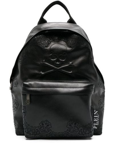 Philipp Plein Paisley-embroidered Leather Backpack - Black