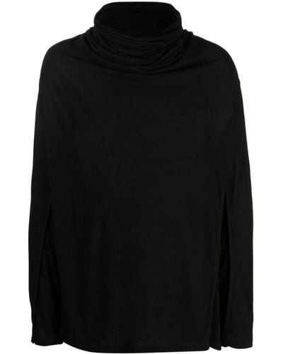 Julius Draped-neck Cotton-blend T-shirt - Black