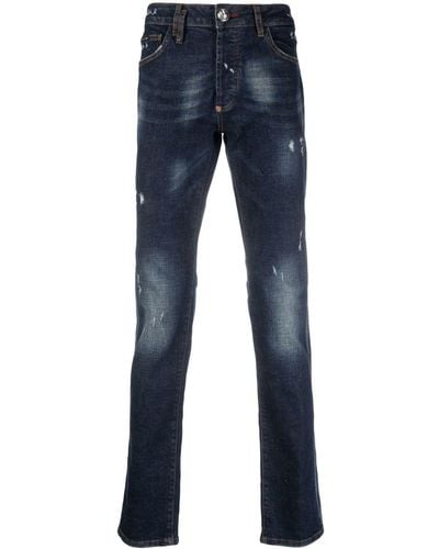 Philipp Plein Super Straight Cut Distressed Jeans - Blue