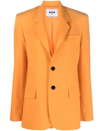 MSGM Single-breasted Wool Blazer - Orange