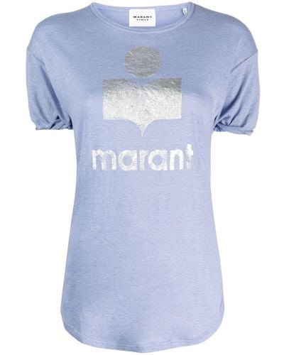 Isabel Marant Logo-print Linen T-shirt - Blue