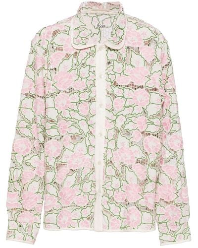 Bode Floral-embroidered Lace Shirt - Natural