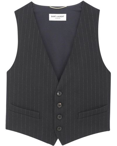 Saint Laurent Pinstripe-pattern Wool Waistcoat - Black