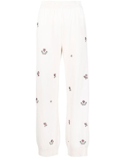 Barrie Floral-embroidered Cashmere Pants - White