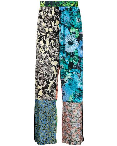 Marine Serre Scarves-print Silk Trousers - Blue