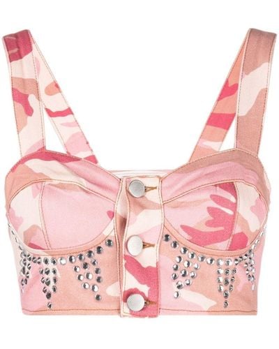 Alessandra Rich Crystal-embellished Bustier Top - Pink
