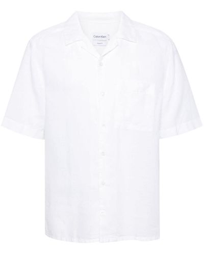 Calvin Klein Monogram-embroidered Short-sleeves Shirt - Wit