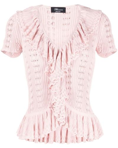 Blumarine Ruffled Knit Top - Pink