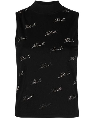 Karl Lagerfeld Rhinestone-embellished Sleeveless Blouse - Black