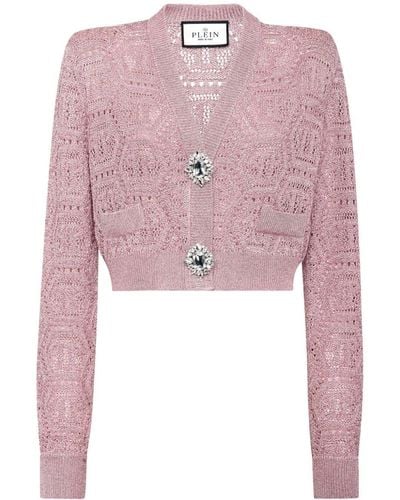 Philipp Plein Monogram-knit Cropped Cardigan - Pink