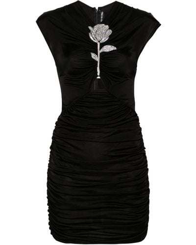 David Koma フローラル シャーリング ドレス - ブラック