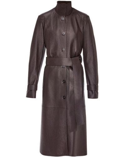 Ferragamo High-neck Leather Trench Coat - Brown