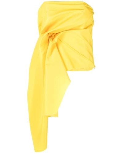 Marques'Almeida Strapless Draped Shirred Recycled Top - Yellow