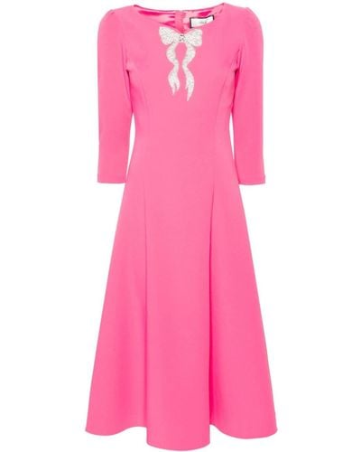 Nissa Rhinestoned Crepe Midi Dress - Pink