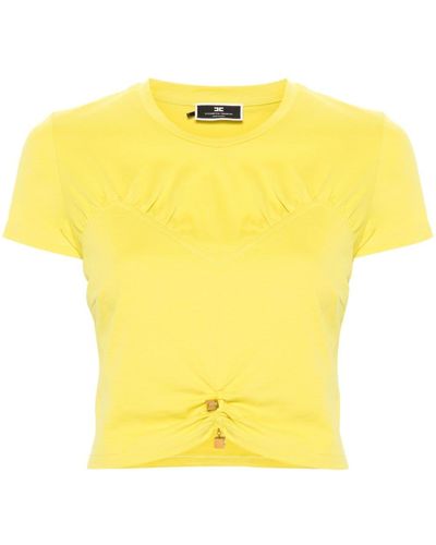 Elisabetta Franchi Gerafftes T-Shirt - Gelb
