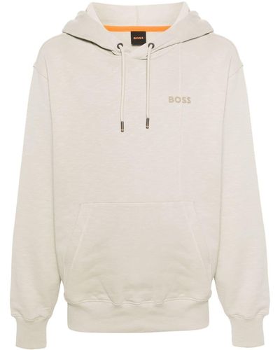 BOSS Abstract-motif Logo-patch Cotton Hoodie - White