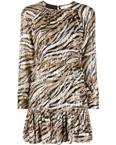 MICHAEL Michael Kors Zebra-print Long-sleeved Minidress - Natural