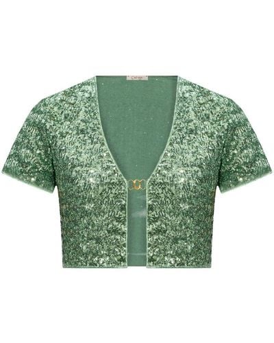 Oséree Sequined Cropped Cardigan - Green
