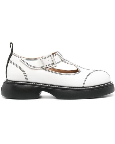 Ganni Contrast-stitching Flat Court Shoes - White