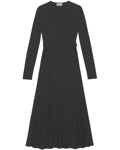 Ganni Ribbed Wrap Maxi Dress - Black