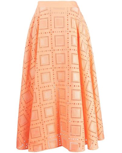 MSGM Jupe mi-longue à taille haute - Orange