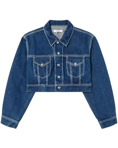 RE/DONE Chunky Stitch Cropped Denim Jacket - Blue