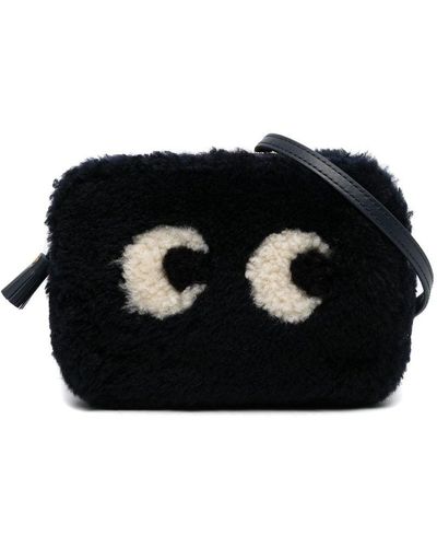 Anya Hindmarch Mini-eyes Faux-shearling Crossbody Bag - Black