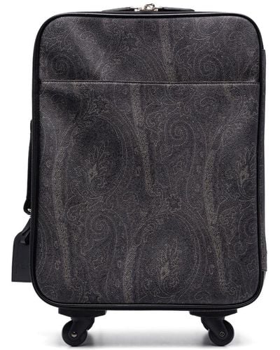 Etro Paisley-print Four-wheel Leather Suitcase - Black
