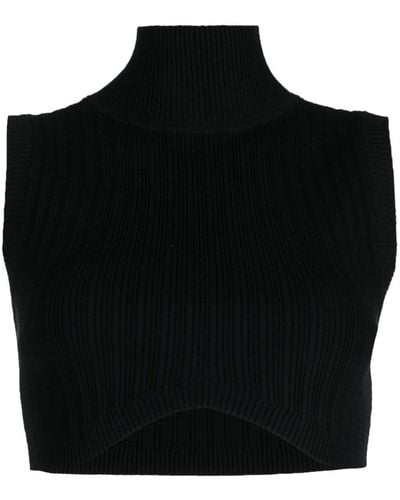 Manning Cartell Cropped Ribbed Knit Sleeveless Top - Black