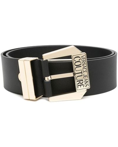Versace Engraved-logo Leather Belt - Black