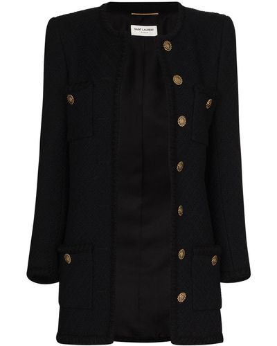Saint Laurent Chaqueta de tweed con cuello redondo - Negro