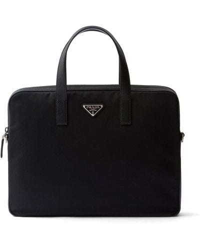 Prada Re-nylon Leather-trimmed Briefcase - Black