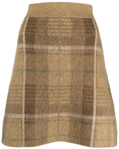 Polo Ralph Lauren Checked Intarsia-knit Skirt - Natural