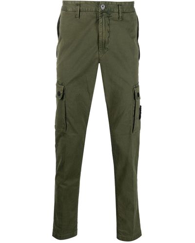 Stone Island Cargo Trousers In Stretch Broken Twill Cotton - Green