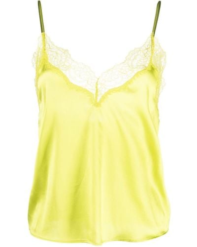 Pinko Lace-embroidered Stretch-silk Tank Top - Yellow