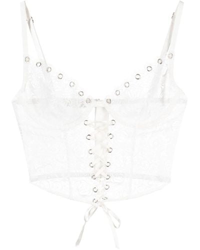 Fleur du Mal Eyelet-embellished Lace Bustier Top - White